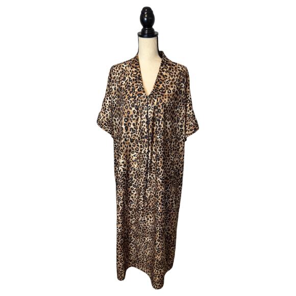 VTG Granada New York Leopard Animal Print Kaftan Nightgown Brown Black One Size - Picture 2 of 7